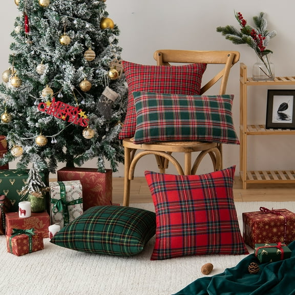 Rosnek Christmas Scottish Tartan Plaid Throw Pillow Covers Farmhouse Classic Decorative Square Cushion Cases for Home Decor Sofa Couch, 2 Pack