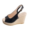 thumbnail image 7 of Platform Wedge Sandals for Women Comfortable Ankle Strap High Heel Wedges Fashion Leather Peep Toe Summer Dress Shoes Black Size 6, 7 of 7
