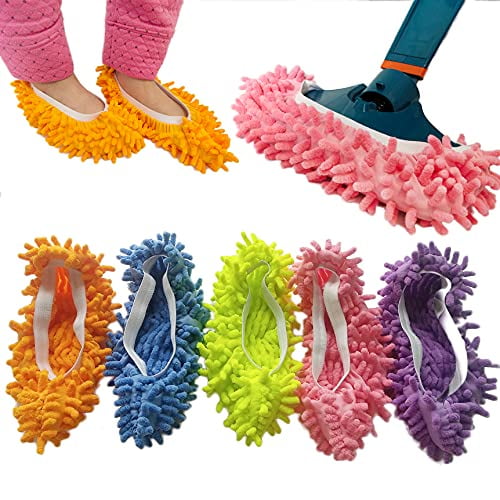 10 PCS Washable 5 Pairs Kitchen Office Mop Slippers House Polishing Microfiber Floor Cleaner Foot Socks Shoe Covers Dust Mop Slippers Duster House Cleaning for Men Women Bathroom 