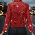 thumbnail image 5 of HXWCHs Ladies Tweed Sparkly Open-Front Blazer Elegant Long Sleeve Casual Work Jacket Red XL, 5 of 7