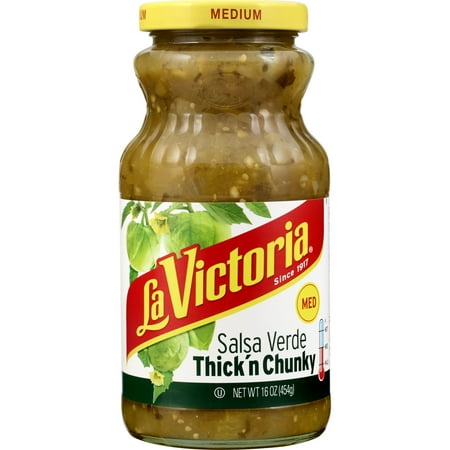 LA VICTORIA Medium Salsa Verde Thick 'n Chunky, Shelf-Stable, 16 oz Glass Jar