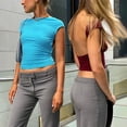 thumbnail image 3 of Top corto con espalda descubierta para mujer, camiseta informal de manga corta con cuello redondo, ropa de calle ajustada, jerséis básicos, Y2K, 2023, 3 of 4