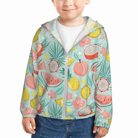 

Sun Hoodie for Kids Bright Peach Long Sleeve Swim Fishing Shirts Sun Protection Zip Up Jacket Clothing Athletic Hoodie