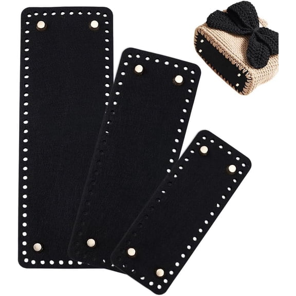 Black Felt Bag Base Shaper Rectangle Crochet Bag Bottom 3 Sizes Felt Insert Purse Bottom Knitting Crochet Bags Shaper with Holes for DIY Crochet Bag Shoulder Bags Purse Making