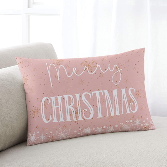 Pink Merry Christmas Throw Pillow Covers, Xmas Winter Snowflake Yellow Pink Soft Breathable Pillow Cases with Zipper for Sleeping, Queen Size Pillowcases for Couch Bed Sofa Chair 20x30 Inches
