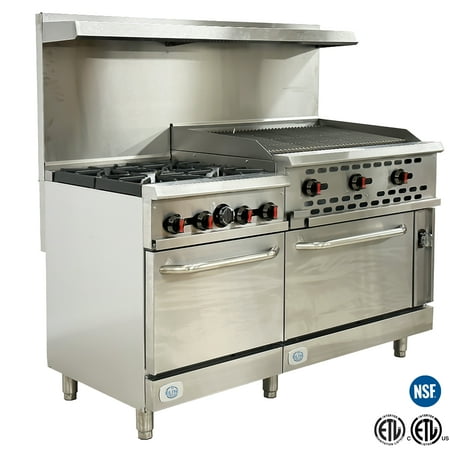 60 in. 4 Burner Commercial Double Oven Gas Range and Griddle and Brouler, 276,000BTU Charbroiler NSF ETL