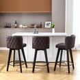 thumbnail image 6 of TEWLOSS 3 Brown Counter Stools 27.5" - Swivel PU Leather with Tufted Back, Wood Base, 6 of 10
