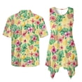 thumbnail image 6 of Psesaysky Couple Matching Outfit Tropical Pineapple Hibiscus Palm Print Womens Sleeveless Dress with Pockets Men’s Short Sleeve Buttons Shirts or Tunic Sundress Plus Size, 6 of 7