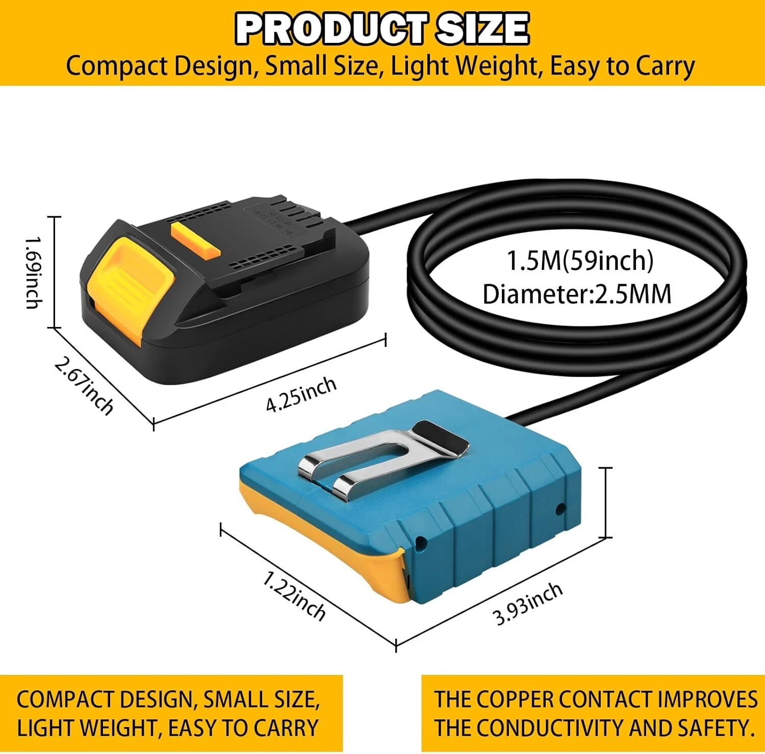 Battery Extension Cord for Dewalt 20V Tool Belt Battery Adapter with 4.9FT Cable