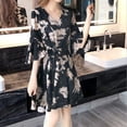 thumbnail image 4 of Idoravan Women's Dress Summer Fashion Women Dress Printing Knee Length Half Sleeve V-Neck Loose Elegant Dress, 4 of 9