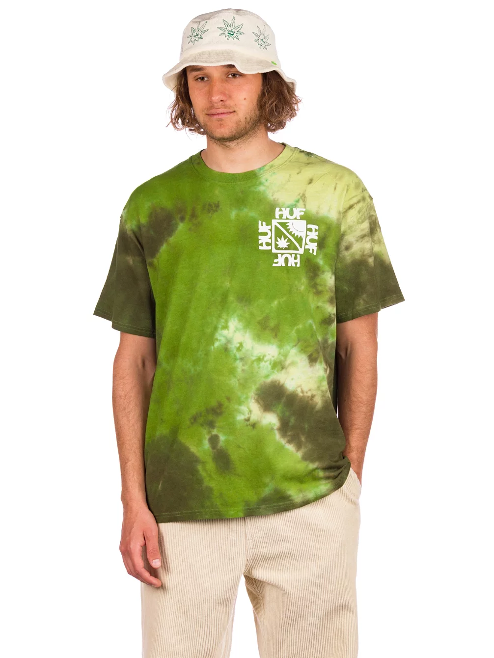 HUF Men's 420 Collection Sunshine Green Herb Tie-Dye Tee T-Shirt (Small)