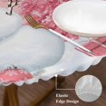thumbnail image 3 of Pink Christmas Round Tablecloth, Fitted Table Cover with Elastic for 36"-44" Round Tables, Snowman Snowflake Gifts Xmas Tree Table Cloth Outdoor Indoor Dinning Party Waterproof Tablecloths, 3 of 7