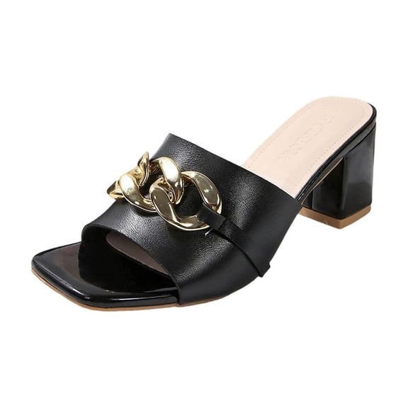 Wensltd Women's High Heels Plus Size Solid Color Square Toe Open Toe Block Heels for Stylish Outdoor Wear Black