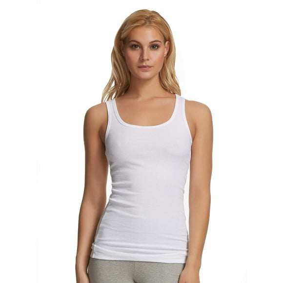 Felina | Women's Ribbed Tank Top | Cotton Poly Stretch (White, Large)