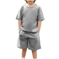 thumbnail image 2 of Tdoqot Boys Waffle Knit Outfit Sets- Casual Short Sleeve Summer Fashion Kids Ribbed T Shirts and Shorts Gray Size 6, 2 of 8