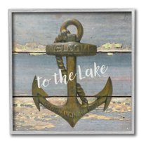 Stupell Industries Rustic Welcome Anchor Nature Painting Gray Framed Art Print Wall Art, 17 x 17