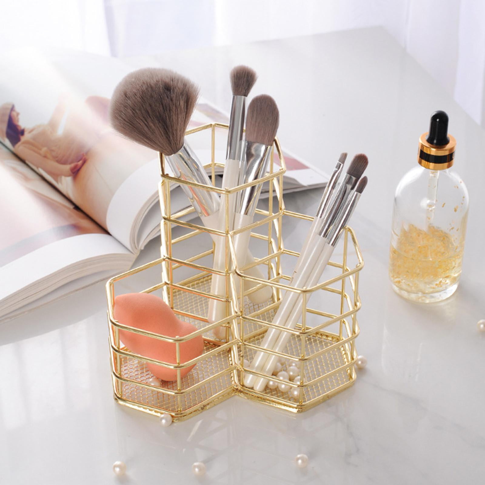 Stainless Steel Desk Organizer Supplies Accessories Compartments Container Brush