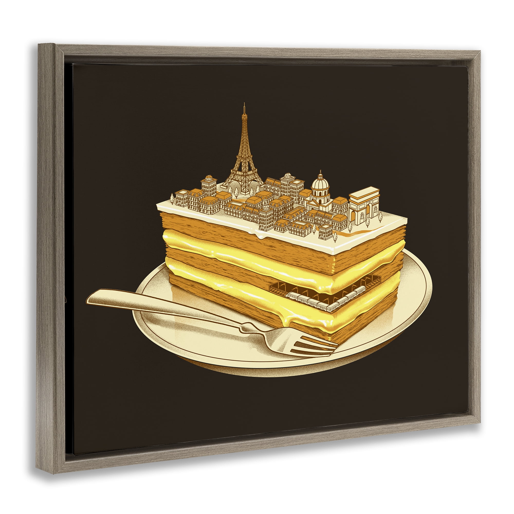 Stupell Industries Hungry For Travels Paris Brown Framed Floater Canvas Wall Art, design by Tobe Fonseca