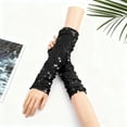 thumbnail image 2 of KHONTS Fashion Sparkly Sequins Gloves for Women and Girls Long Fingerless Elastic Glitter Rave Party Costume Gloves Black One Size, 2 of 4