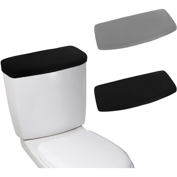 2Pcs Toilet Tank Cover, Toilet Tank Lid Cover, Toilet Top Cover, Universal Toilet Tank Lid Replacement Toilet Cover with Elastic Bottom for Bathroom Decor Accessories (Black Gray)