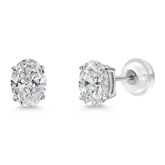 Gem Stone King 1.40 Cttw 14K White Gold Lab Grown Diamond Earrings for Women Men | Gemstone April Birthstone | Oval 7X5MM | DEF Color | VVS-VS Clarity