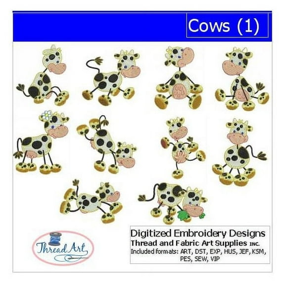Cows(1) Embroidery Designs - All Popular Formats Included - Loaded on USB Stick