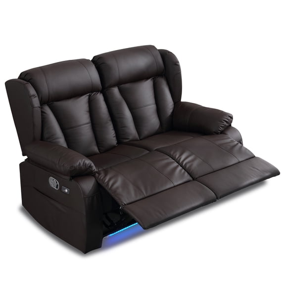 Loveseat Recliner Sofa, Manual Reclining Double Loveseat with USB-A & USB-C Ports/LED Lights, RV Couch for Living Room & Home Theater with Cup Holders/Side Pockets