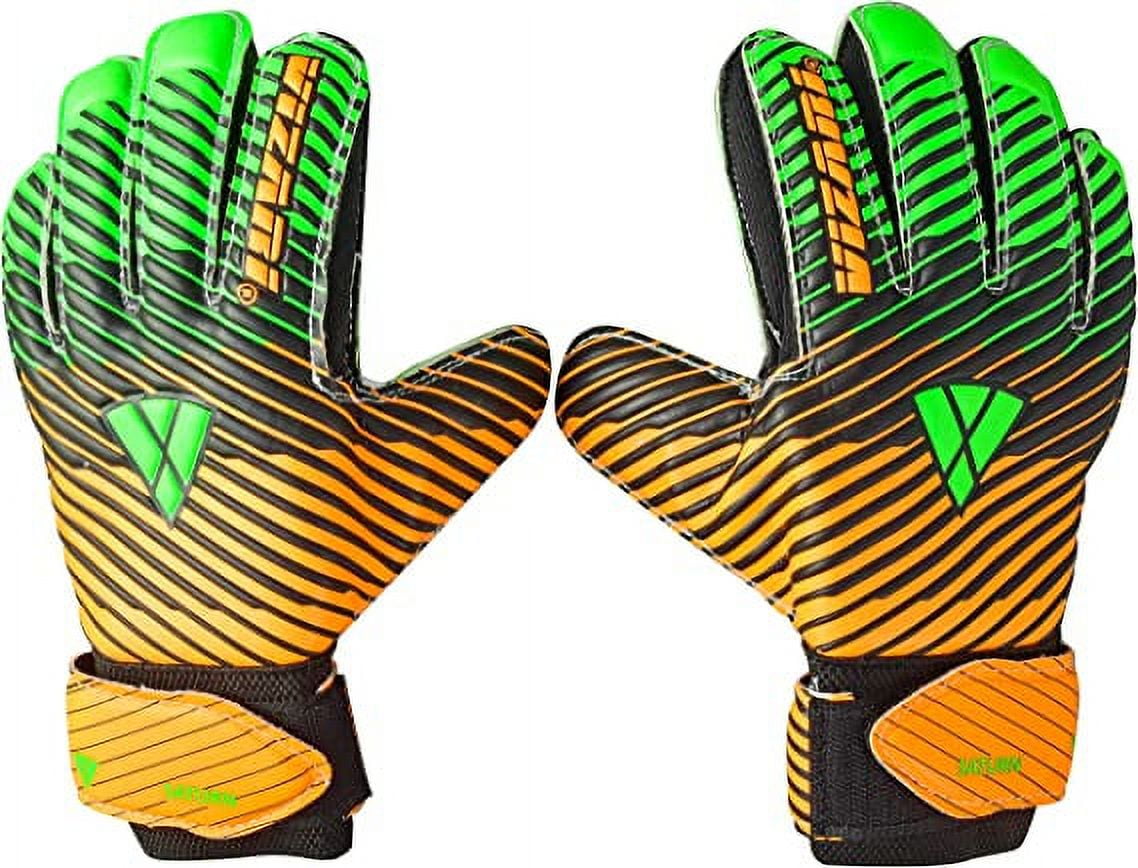 VIZARI Sports Saturn Soccer Goalie Goalkeeper Gloves Size 5 Green for Kids Youth & Boys, Football Gloves with Grip Boost Padded Palm and fingersave Flat Cut Construction