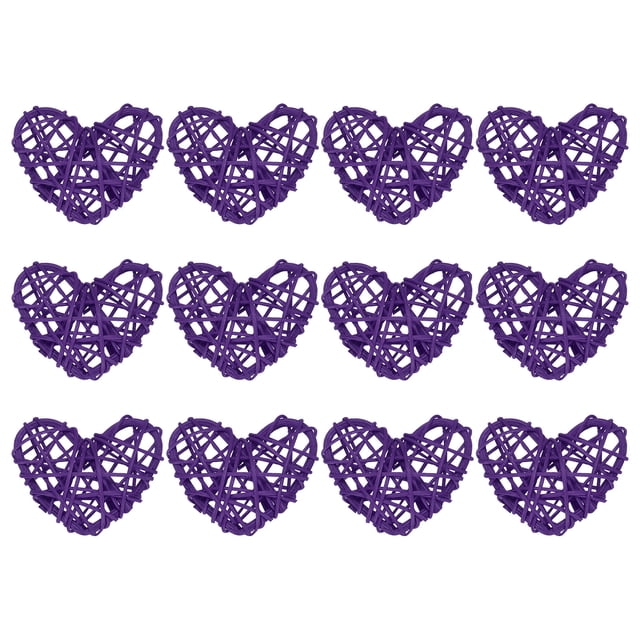 20uds bolas de ratán Unique Bargains forma de corazón Decoración natural Púrpura 2.36 pulgadas