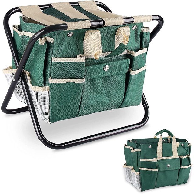 Taburete de herramientas de jardín, taburete de herramientas de jardín plegable con bolsa de almacenamiento desmontable, regalos de jardín para mujeres, padres, jardineros, 40*30*34cm. Afortunado Sencillez