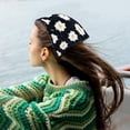 thumbnail image 3 of 3 Pieces Vintage Flower Crochet Bandanas Headbands Knitted Head Kerchief Hair Scarf for Women Girls Teens, 3 of 8