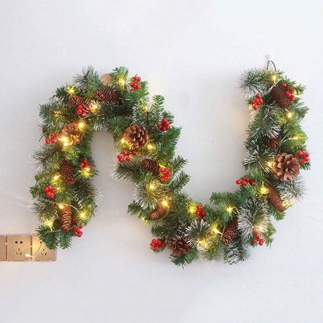 Venta caliente Guirnalda de Navidad con luces Corona preiluminada para decoraciones navideñas de interior para el hogar Guirnalda de chimenea de 6 pies con pilas