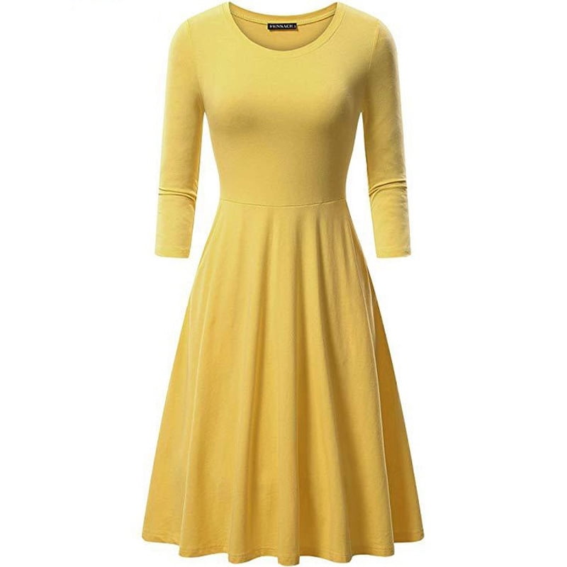 Womans Round Neck Half Sleeve Casual Slim Waist A Line Pleated Tunic