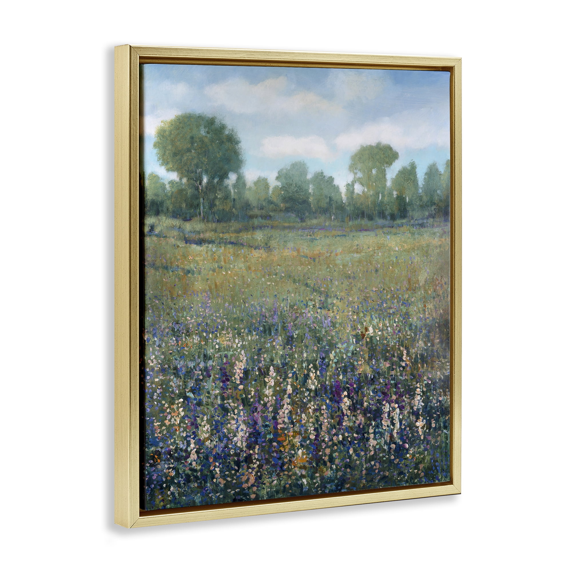 Stupell Industries Lilac & Wildflower Fields Landscape Painting Gold Floater Framed Art Print Wall Art, 25 x 31