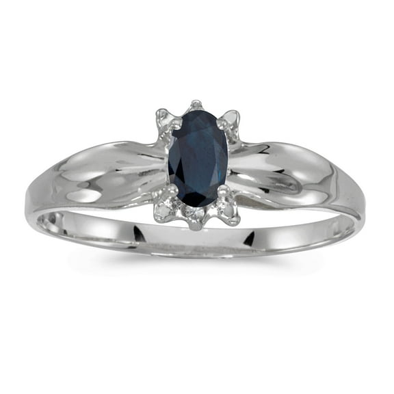 14k White Gold Oval Sapphire And Diamond Ring