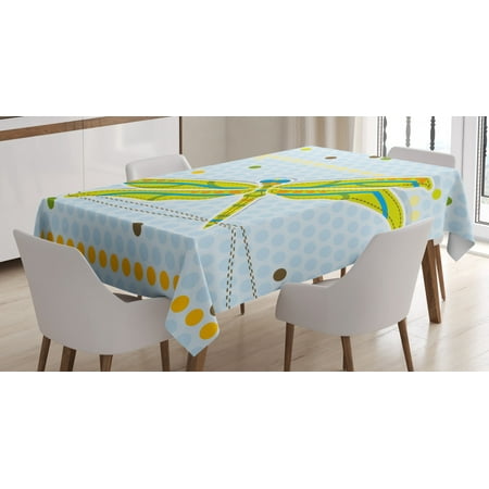 

Dragonfly Tablecloth Dragonfly Figure over Little Circular Spots and Dots Kids Cartoon Rectangular Table Cover for Dining Room Kitchen 60 X 84 Inches Lime Green Pale Blue by Ambesonne
