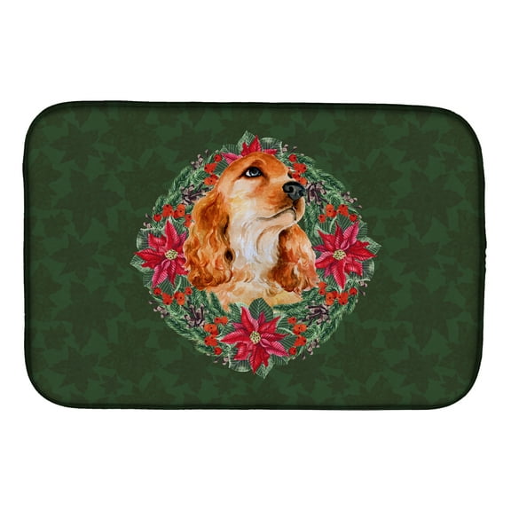 Cocker Spaniel Poinsetta Wreath Dish Drying Mat
