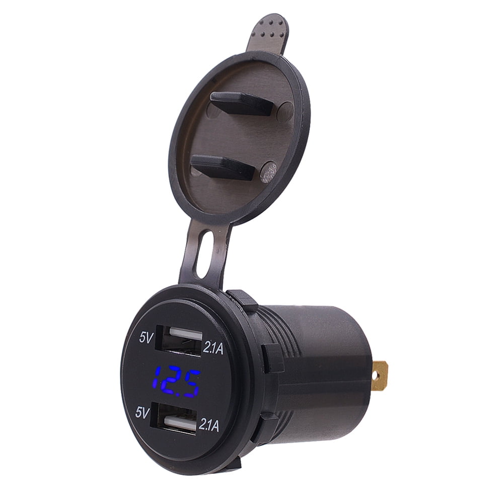 Plastic+Metal 12V Waterproof Motorbike Smartphone GPS 2USB Charger+LED Voltmeter