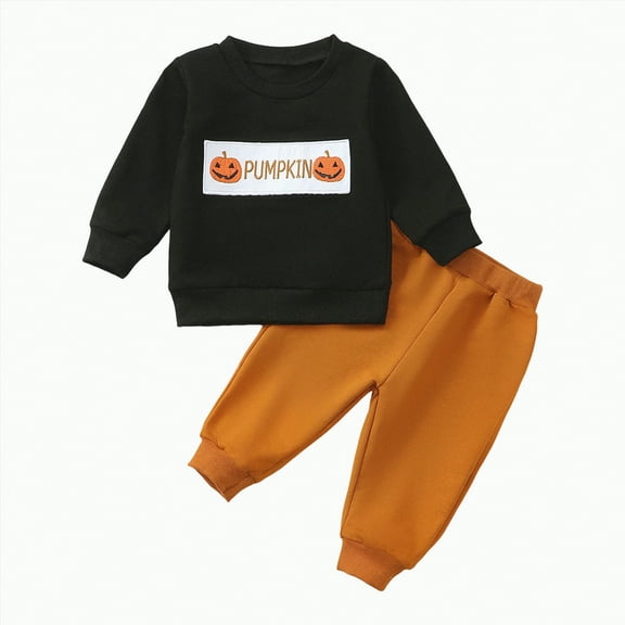Toddler Baby Boy Girl Clothes Boys Autumn Winter Pumpkin Print Long Sleeve Elastic Waist 1T 2T 3T 4T 5T 6T Sweatshirt Tops with Sweatpants Clothing Set Outfits 2Pcs