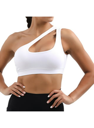 FUTATA Women's One Shoulder Sports Bras Removable Pads One Strap Yoga Bras  Long Sexy Cute Post Surgery Bra For Running Active Gym Workout,Black /White  
