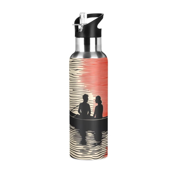Yayeee 20oz Insulated Water Bottle Double Wall Stainless Steel with Flip Straw Lid, Illusionary Boat