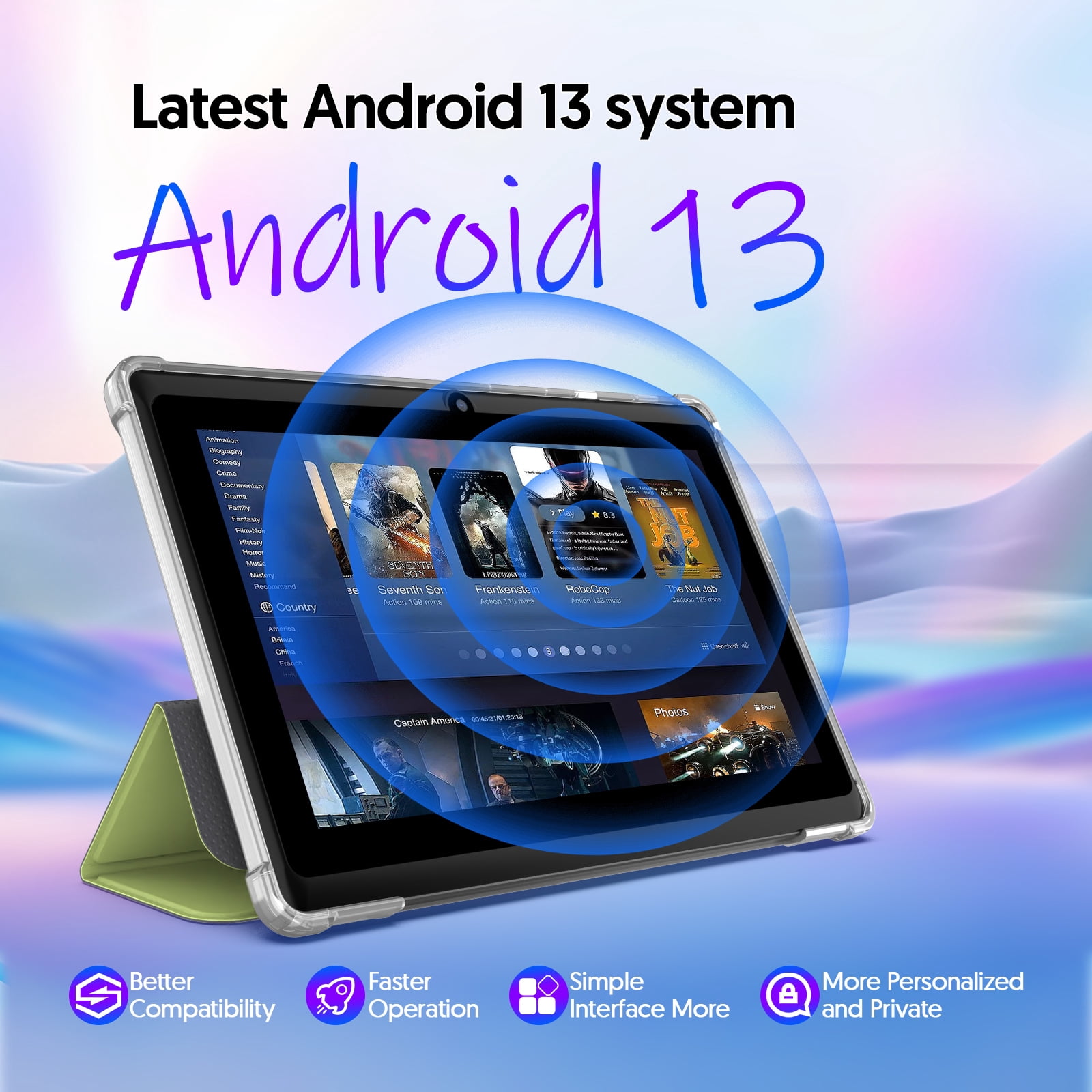 7 inch Tablet Android 13 Tablets with Case, 4GB+32GB+1TB Expand