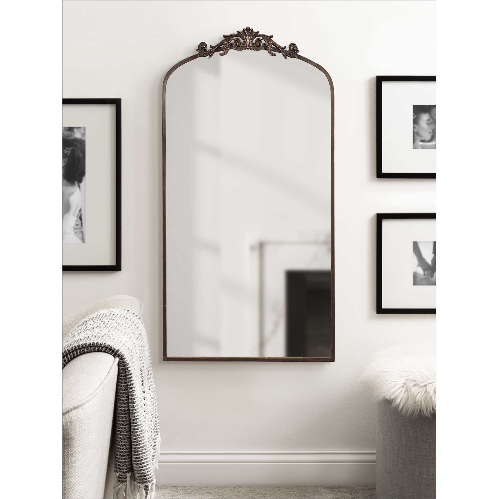 Kate and Laurel Arendahl Glam Arched Tall Panel Mirror 24 x 42 Bronze Traditional Baroque Large Body Wall Mirror with Ornate Garland Inspired Crown
