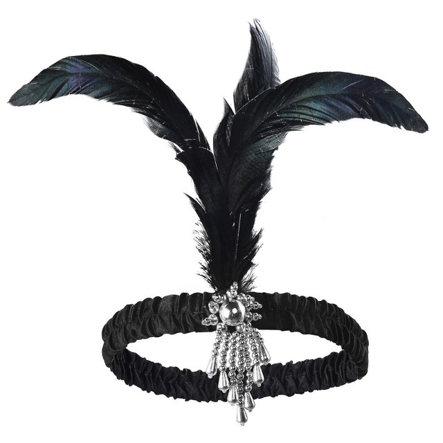 Tocados De Plumas, Diadema De Plumas Tocado De Aleta Ropa Para La Cabeza Lazos Para El Cabello Suaves Y Cómodos Accesorios Para El Cabello De Los Años 20 (borla plateada Hazaña negra