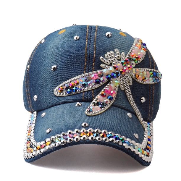Gorra de béisbol Trucker con diseño de libélula con strass