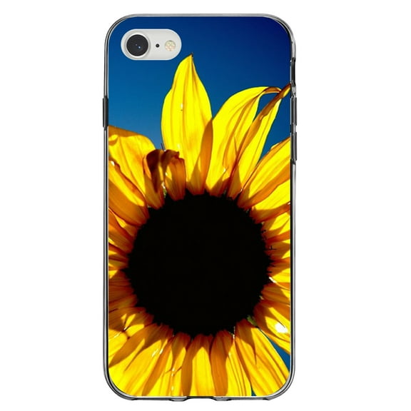 DistinctInk Clear Shockproof Hybrid Case for iPhone 7 8 SE (2020 Model) 4.7" Screen TPU Bumper Acrylic Back Tempered Glass Screen Protector - Blue Yellow Sunflower Sky