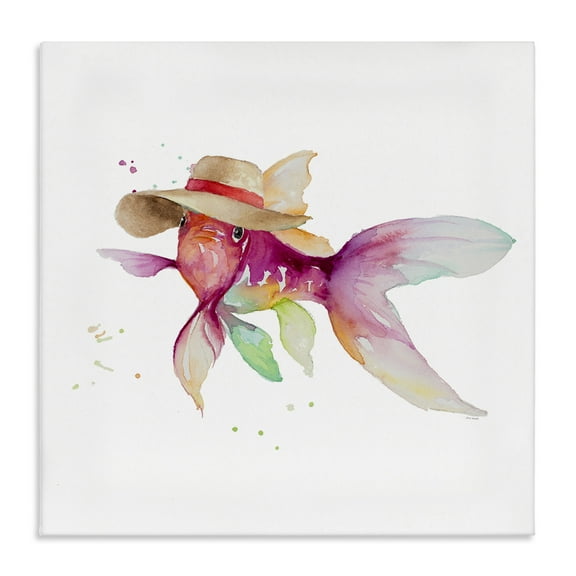 Stupell Industries Beach Fish Watercolor Novelty Painting Gallery Wrapped Canvas Art Print Wall Art, 17 x 17