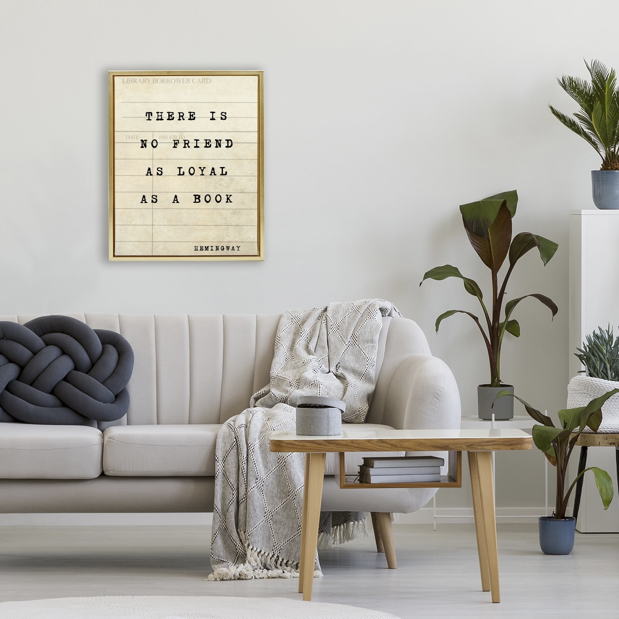 Stupell Industries No Friend As Loyal As A Book Gold Framed Floater Canvas Wall Art, design by Julia Frost