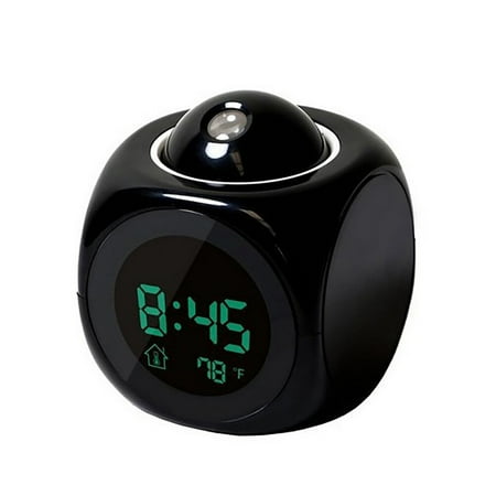 Supvox LED Projection Alarm Clock Black with Temperature Display and Multiple Alarm Sounds
