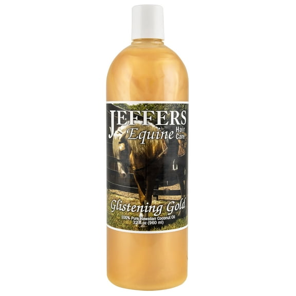 Jeffers Equine Glistening Gold Tearless Horse Shampoo 32 oz – All Natural Coconut Oil & Vitamin E, pH Balanced, Soap Free, Detergent Free, Mane, Coat, Show Horses, Grooming, Barn Care